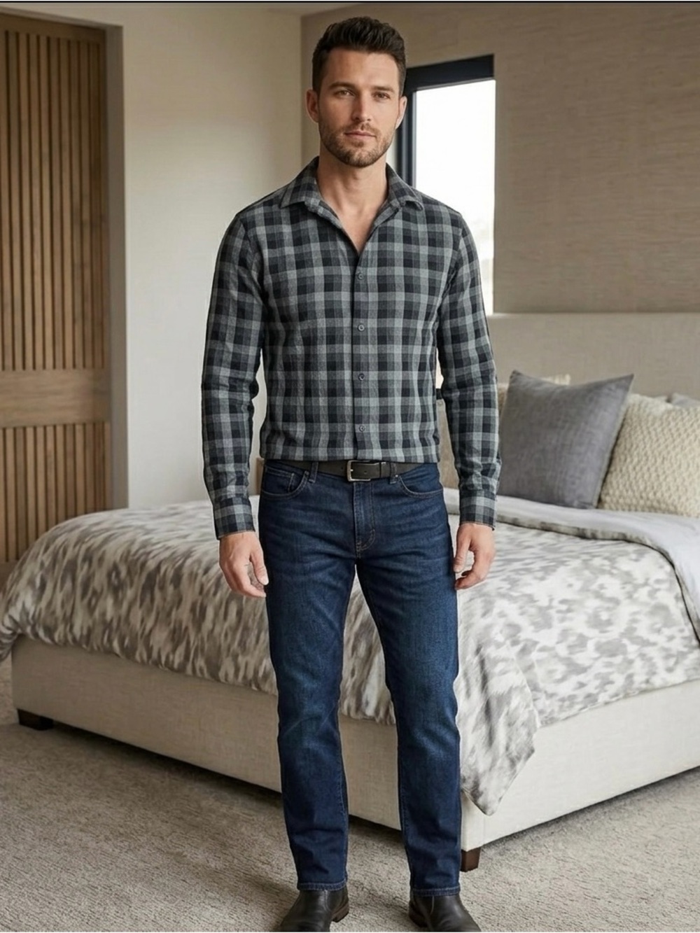 Express grey/black plaid shirt